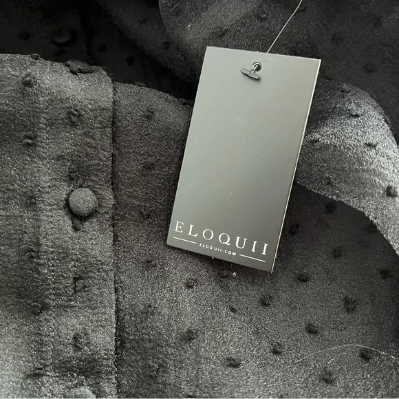 Eloquii Swiss Dot Puff Sleeve Black Button Down Blouse - Size 16 - NWT - Picture 7 of 11